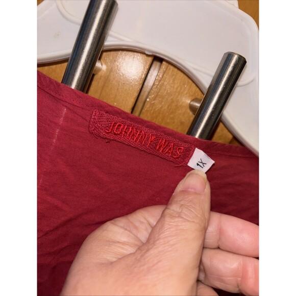 Johnny Was Peasant Blouse 1X Embroidered Cotton Top 3/4 Sleeve Pullover Red Slit - Picture 2 of 9